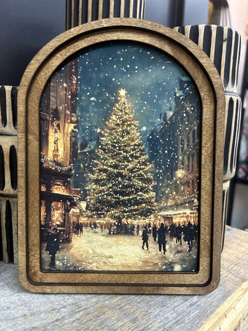 Arch Top Christmas Tree Main Street Framed Art
