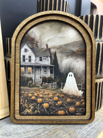 Arch Top Moody Ghost House Framed Art