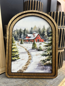 Arch Top Christmas Tree Farm Barn Framed Art