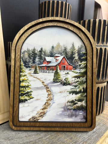 Arch Top Christmas Tree Farm Barn Framed Art