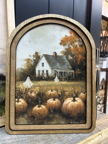 Arch Top Halloween Pumpkin Farmhouse Framed Art