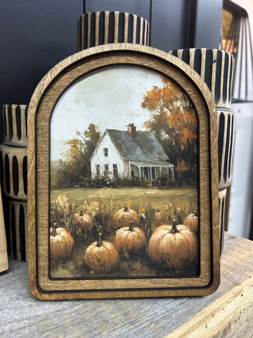 Arch Top Pumpkin Farmhouse Framed Art