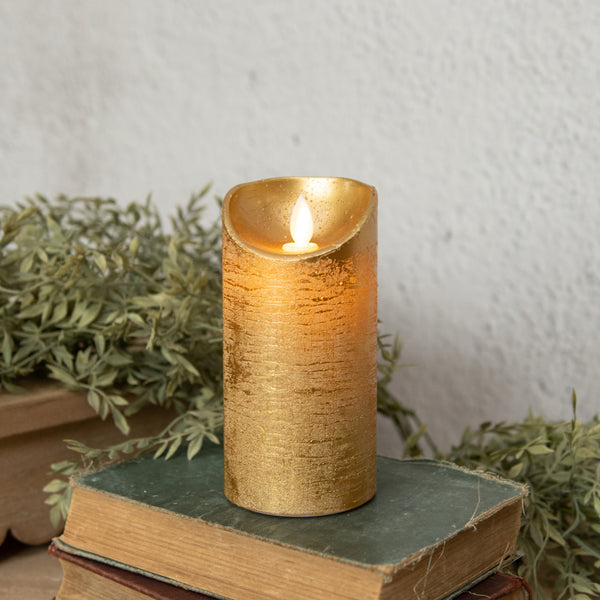 Gold Pillar Candle Moving Flame