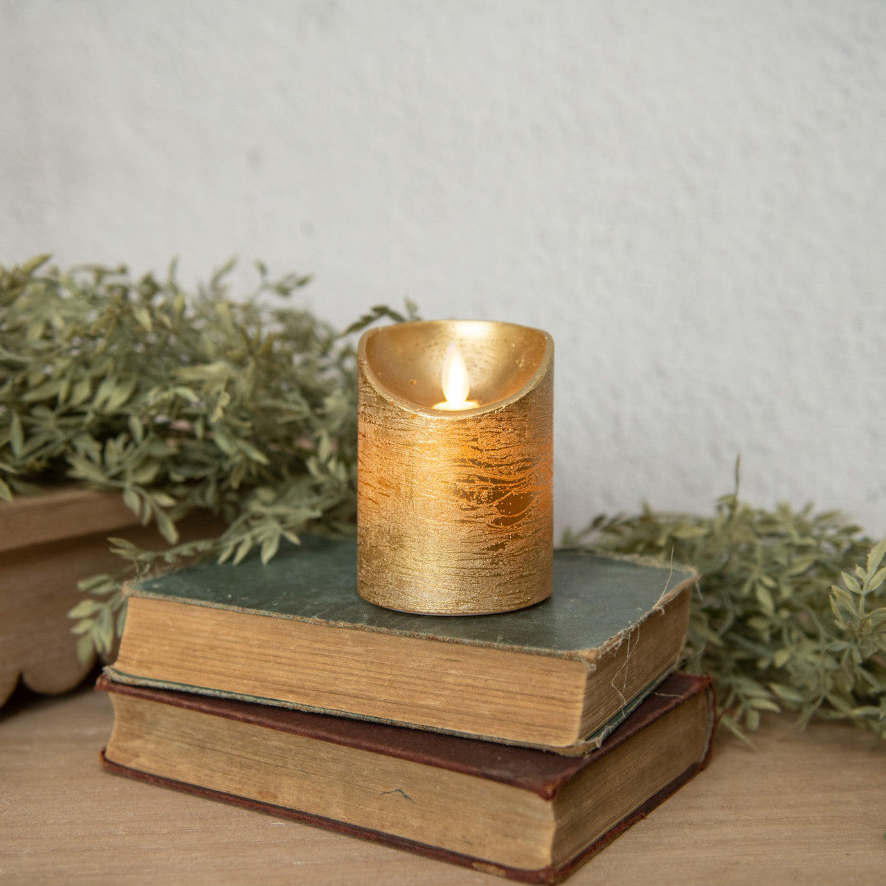 Gold Pillar Candle Moving Flame