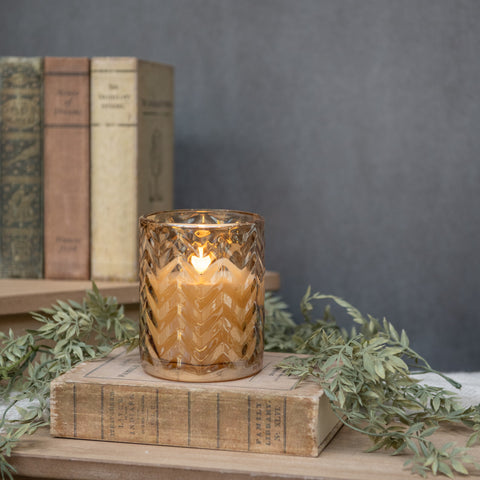 Champagne Chevron Glass 3D Flame Candle