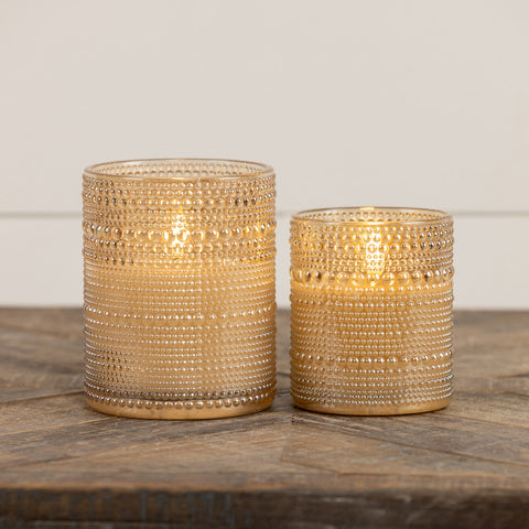 Champagne Dotted Glass Flame Candle