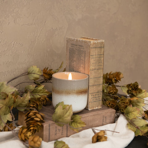 Grey, Tan, & White Ceramic 3D Flame Candle