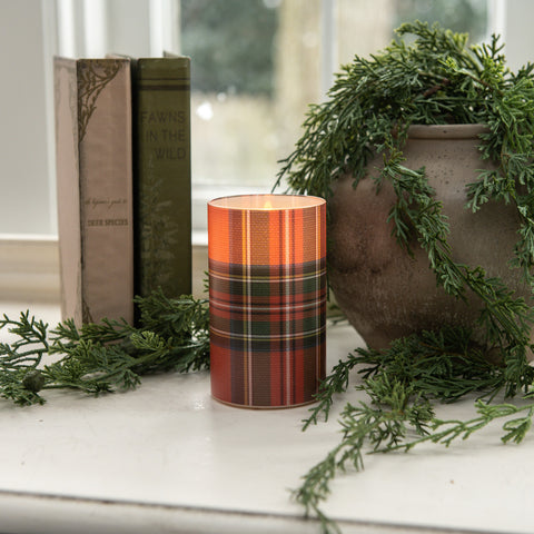 Red Tartan 3D Flame Glass Candle
