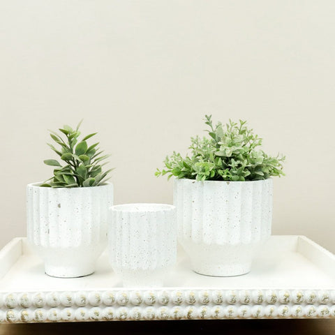 White Ribbed Speckle Planter