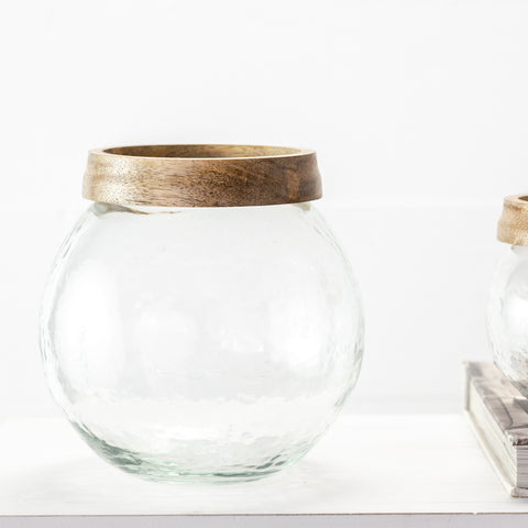 Glass Vase with Wood Rim