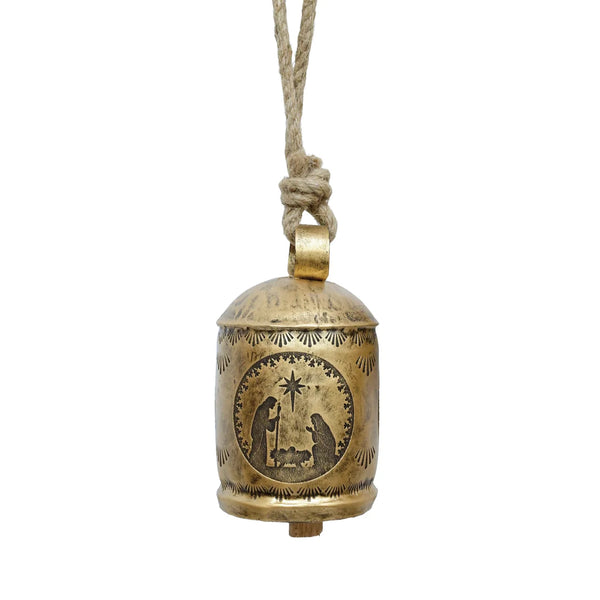 Metal Gold Bell with Nativity Silhouette
