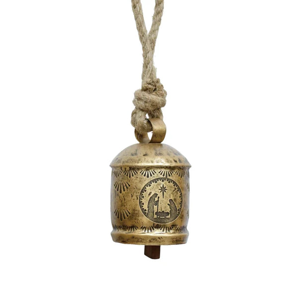 Metal Gold Bell with Nativity Silhouette