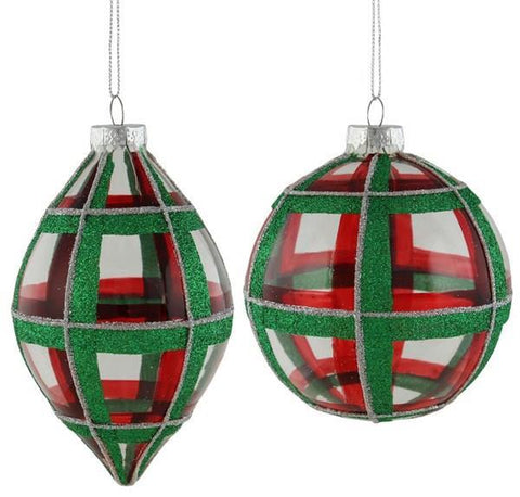 Red/Green Check Glass Ornament