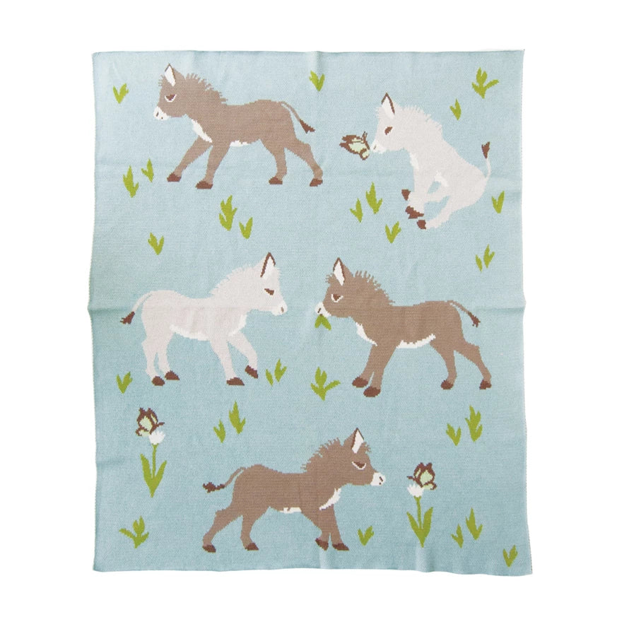 Cotton Knit Blanket with Donkeys