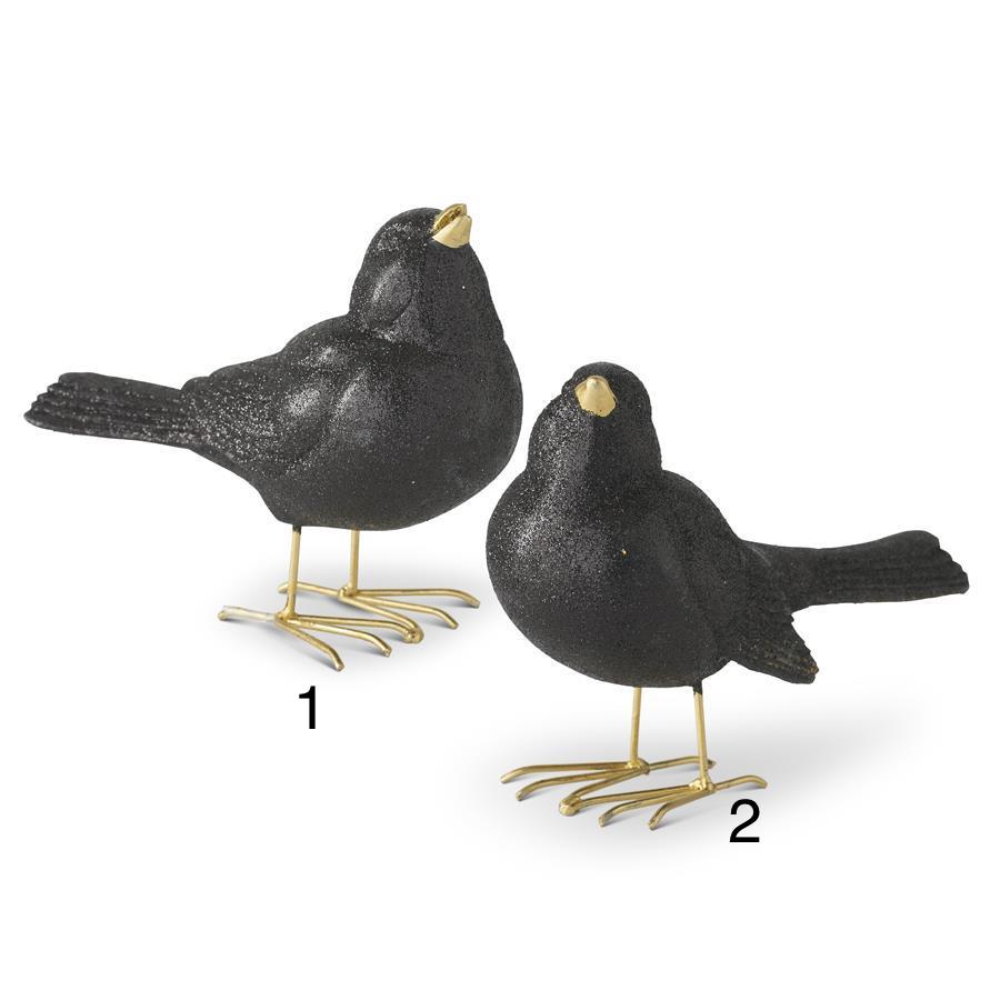 Glittered Black Birds with Gold Feet