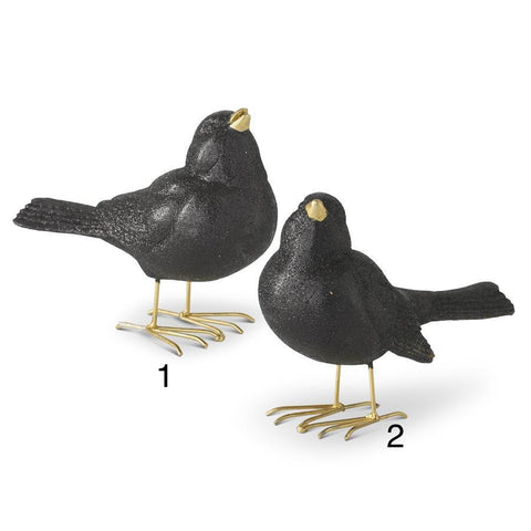 Glittered Black Birds with Gold Feet