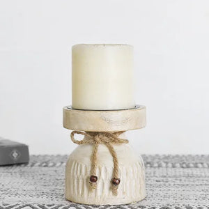 Carved wood candle holder R