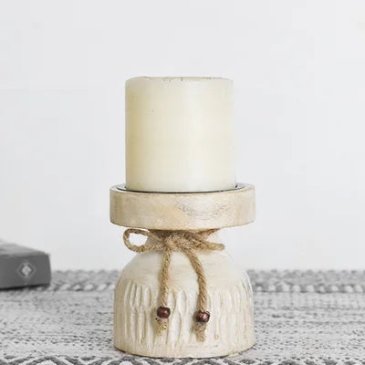 Carved wood candle holder R
