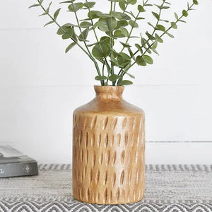 Carved wood vase 8" R