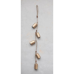 Hanging Metal Bells with wood beads and jute rope