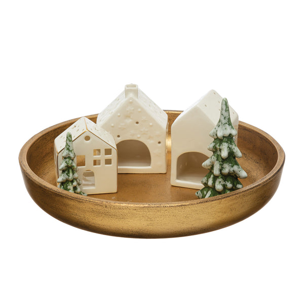 Round Tray with trees and tea light holders