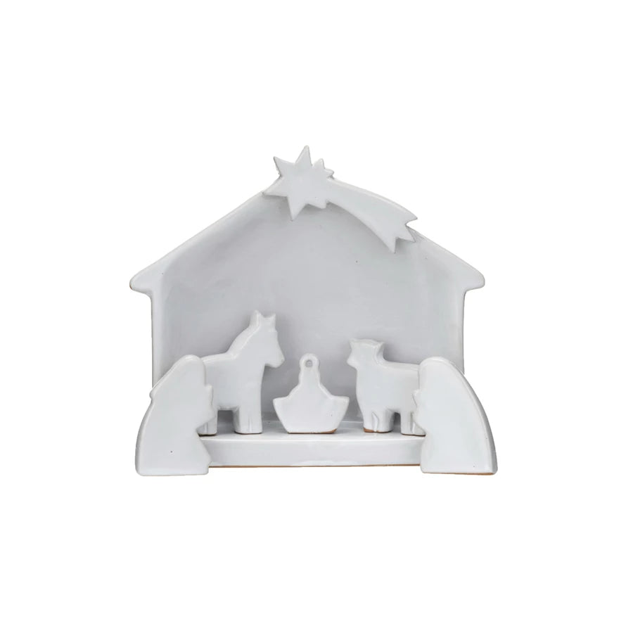 White Stoneware Nativity Set
