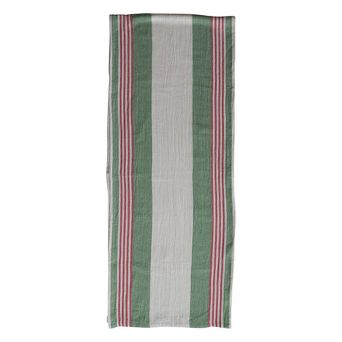 Red & Green Stripe Flour Sack Table Runner