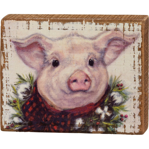 Christmas Pig Block Sign