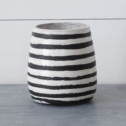 Black and White Striped Cement Vase