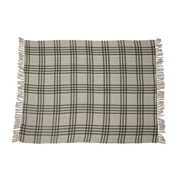 Printed Plaid Throw with Fringe
