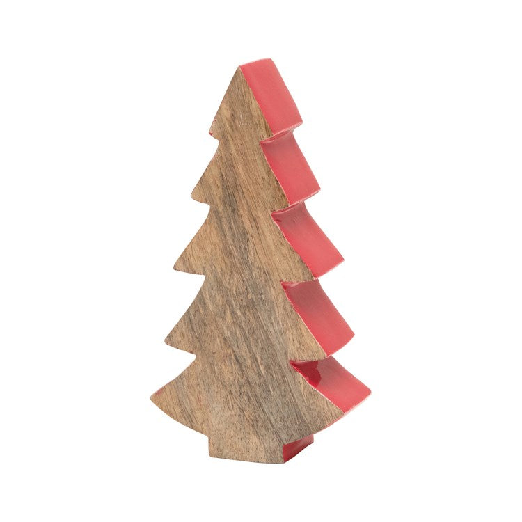 Red Enameled Edge Mango Wood Christmas Tree