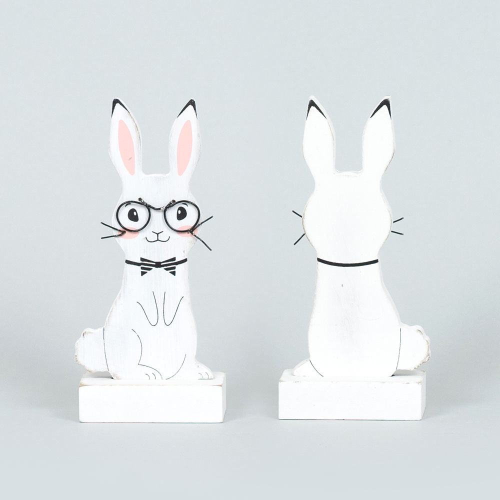 Wood Bunny with Glasses