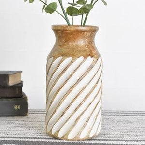12" Carved Wood Vase R