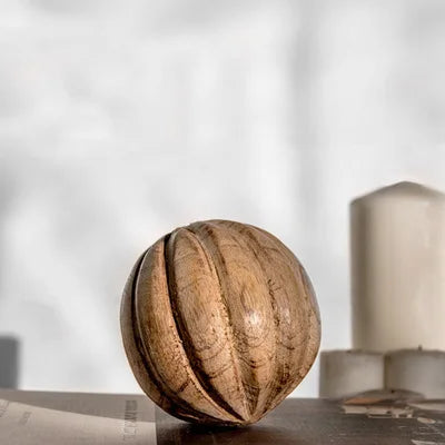 4" carved wood ball